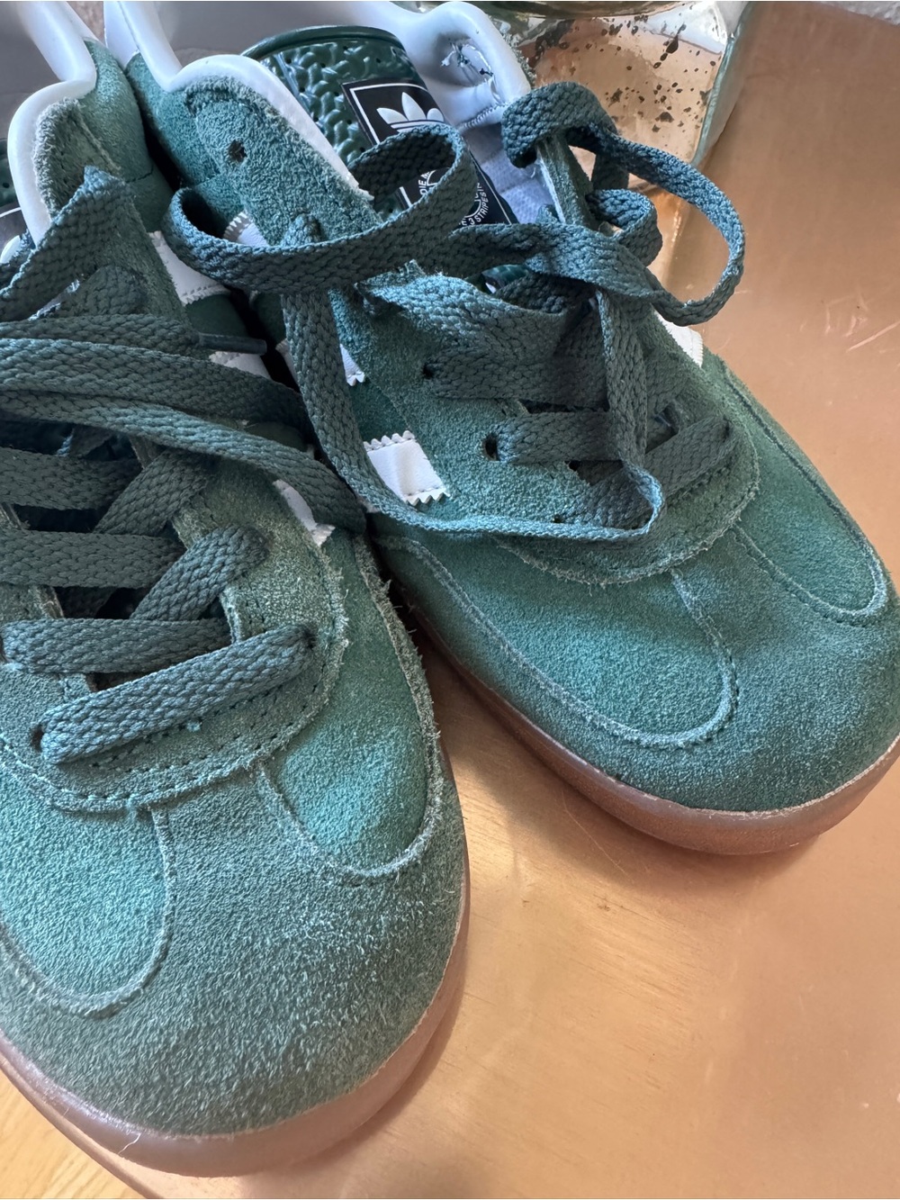 Gucci Adidas Gazelle Suede Sneakers in Forest Green & White - Picture 9 of 11